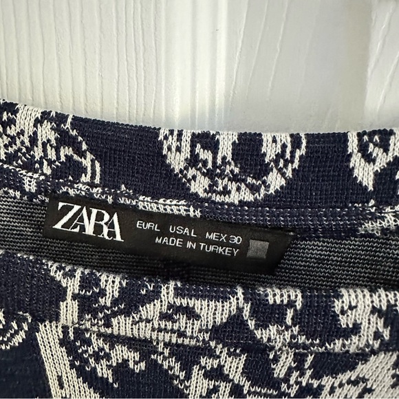 Size L Zara Jacquard Navy Blue Long Sleeve Dress - Picture 5 of 5
